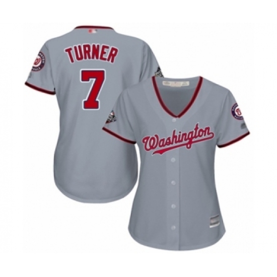 Women's Washington Nationals #7 Trea Turner Authentic Grey Road Cool Base 2019 World Series Bound Baseball Jersey - Ujersey