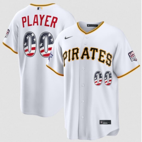 Men's Pittsburgh Pirates Active Player Custom White 2026 All-Star Edition Stars & Stripes & USA 250 Fourth of July Home Stadium Stitched Baseball Jersey - Ujersey