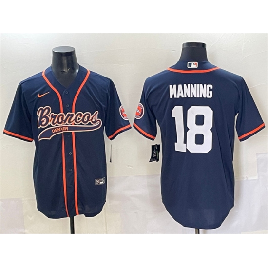Men's Denver Broncos #18 Peyton Manning Navy Cool Base Stitched Baseball Jersey - Ujersey