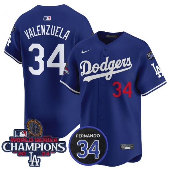 Men's Los Angeles Dodgers #34 Toro Valenzuela Blue 2024 World Series With No. 34 Limited Stitched Baseball Jersey - Ujersey