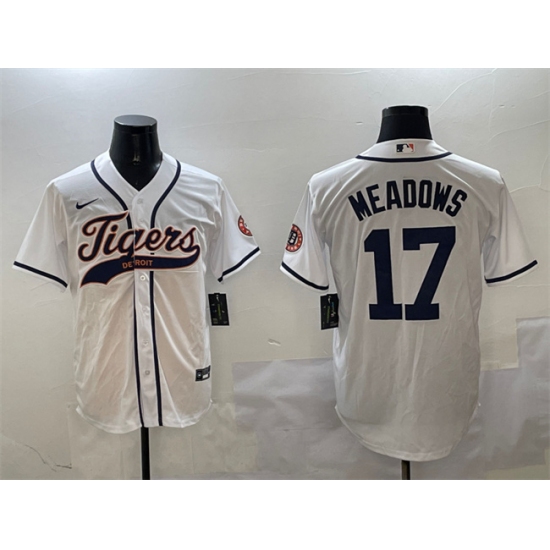 Men's Detroit Tigers #17 Parker Meadows White With Cool Base Stitched Baseball Jersey - Ujersey