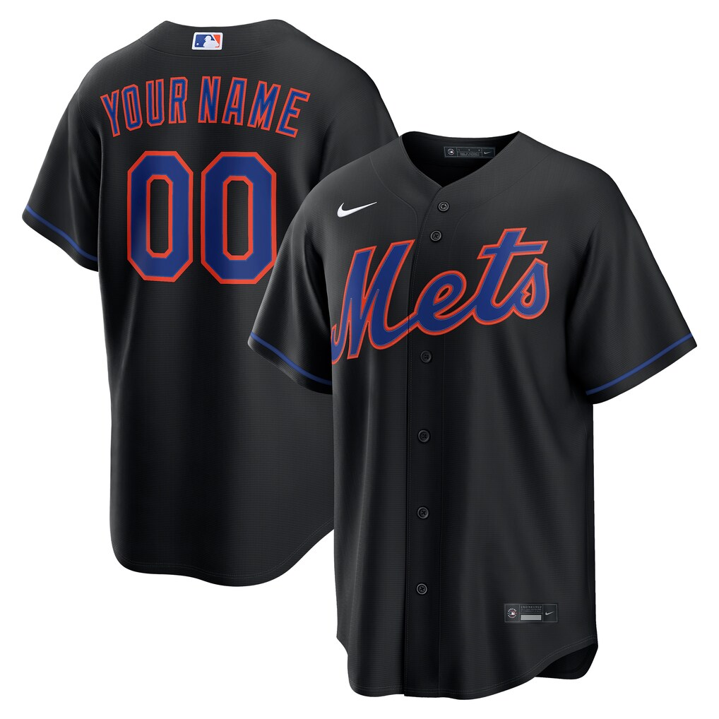 Men's New York Mets Nike Black Alternate Replica Custom Jersey - U-jersey