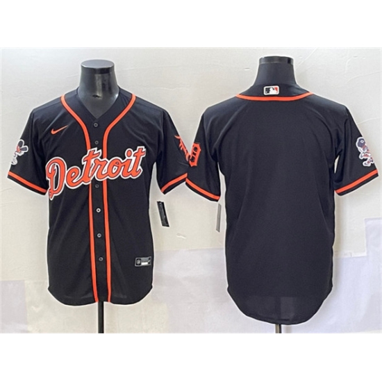 Men's Detroit Tigers Blank Black With Cool Base Stitched Baseball Jersey - Ujersey