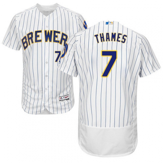 Men's Majestic Milwaukee Brewers #7 Eric Thames White/Royal Flexbase Authentic Collection MLB Jersey - Ujersey