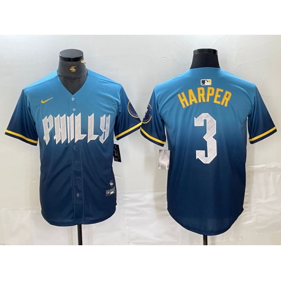 Men's Philadelphia Phillies #3 Bryce Harper Blue 2024 City Connect Limited Stitched Jersey - Ujersey