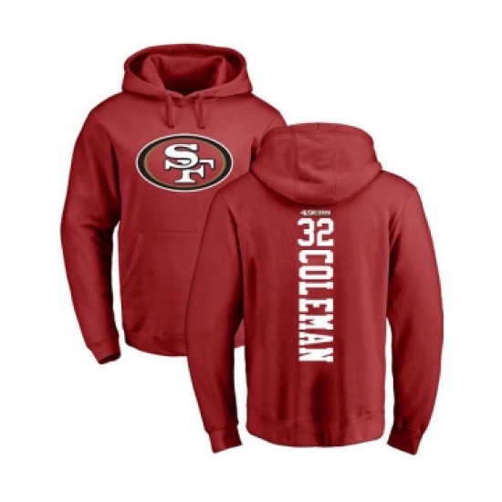 Football San Francisco 49ers #32 Tevin Coleman Red Backer Pullover Hoodie - Ujersey