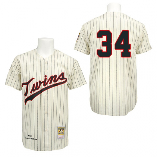 Men's Mitchell and Ness 1969 Minnesota Twins #34 Kirby Puckett Authentic Cream Throwback MLB Jersey - Ujersey