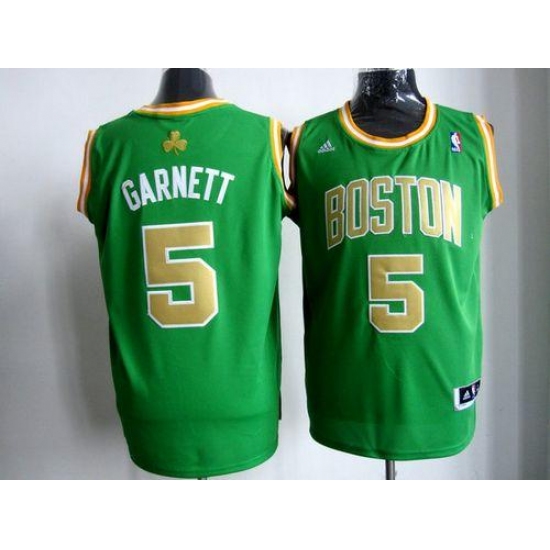 Celtics #5 Kevin Garnett Stitched Green Gold Number NBA Jersey