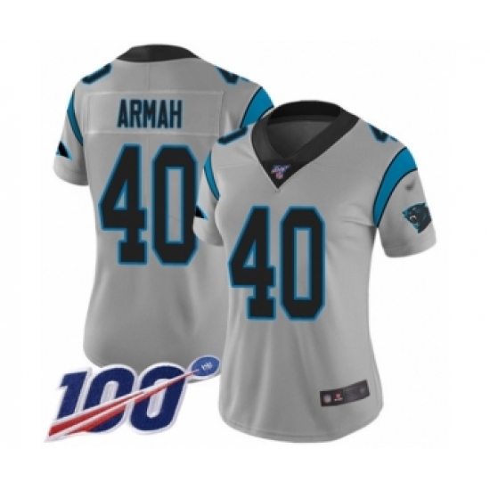 Women's Carolina Panthers #40 Alex Armah Silver Inverted Legend Limited 100th Season Football Jersey - Ujersey