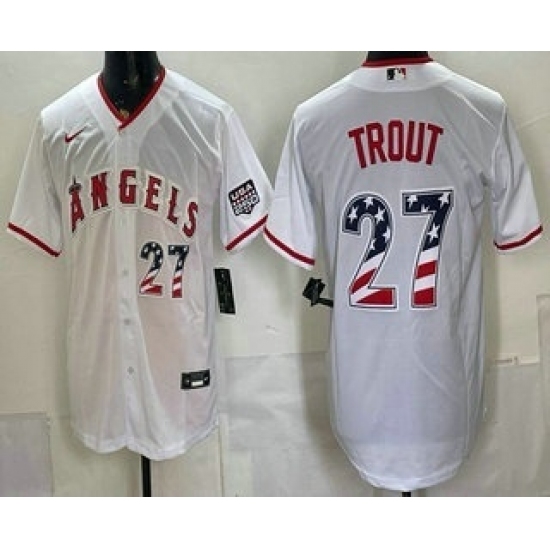 Men's Los Angeles Angels #27 Mike Trout White USA 250 Fourth of July Home Stadium Stitched Jersey - Ujersey