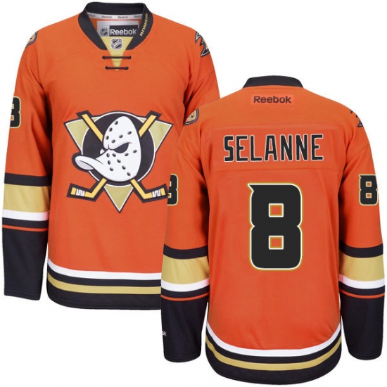 Women's Reebok Anaheim Ducks #8 Teemu Selanne Authentic Orange Third NHL Jersey - Ujersey