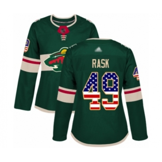 Women's Minnesota Wild #49 Victor Rask Authentic Green USA Flag Fashion Hockey Jersey - Ujersey