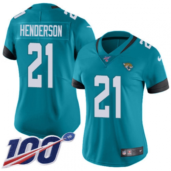 Women's Jacksonville Jaguars #21 C.J. Henderson Teal Green Alternate Stitched 100th Season Vapor Untouchable Limited Jersey - Ujersey