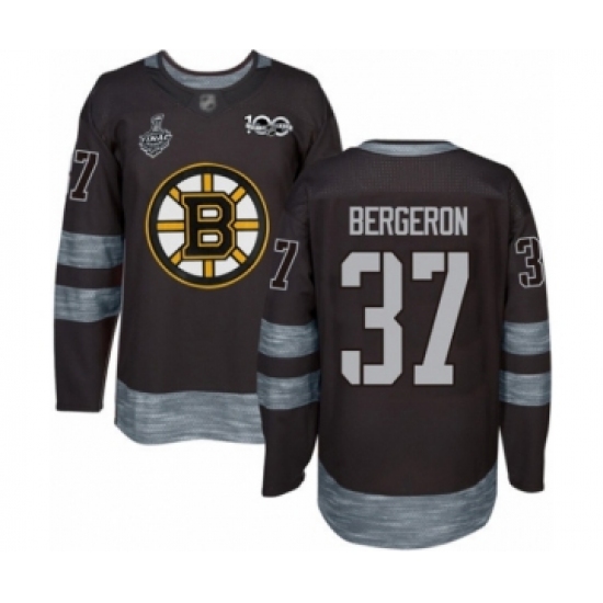 Men's Boston Bruins #37 Patrice Bergeron Authentic Black 1917-2017 100th Anniversary 2019 Stanley Cup Final Bound Hockey Jersey - Ujersey