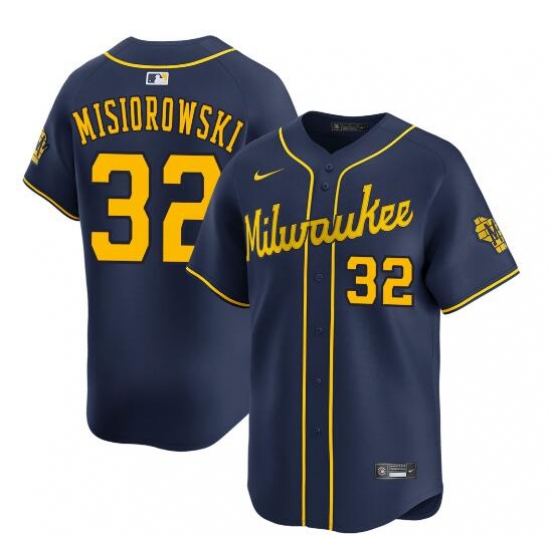 Men's Milwaukee Brewers #32 Jacob Misiorowski Navy Alternate Limited Stitched Baseball Jersey - Ujersey