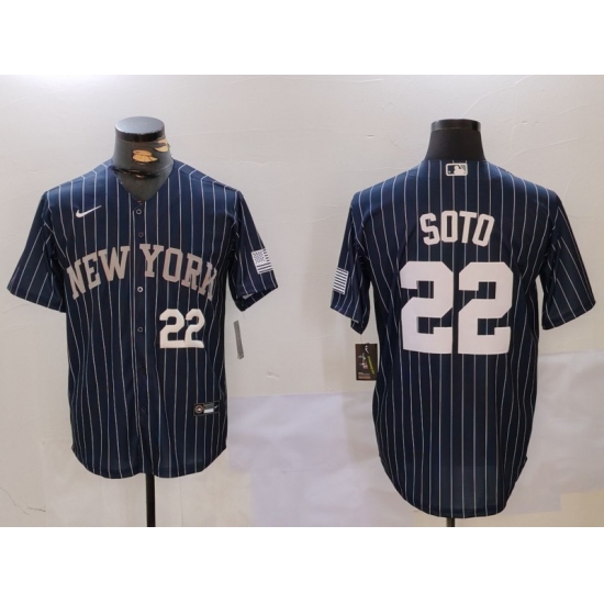 Men's New York Yankees #22 Juan Soto Navy Pinstripe Fashion Cool Base Jerseys - Ujersey