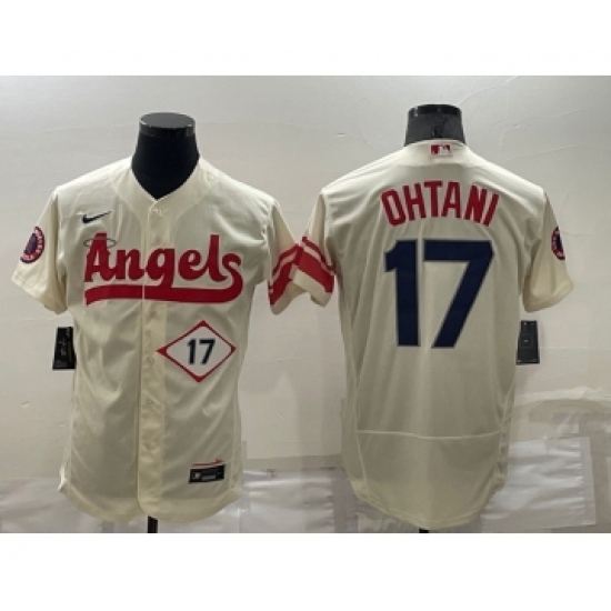 Men's Los Angeles Angels #17 Shohei Ohtani Number Cream 2022 City Connect Flex Base Stitched Jersey - Ujersey