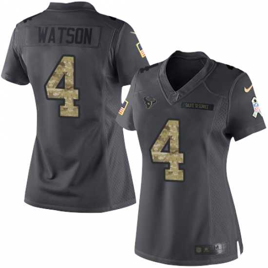 Women's Nike Houston Texans #4 Deshaun Watson Limited Black 2016 Salute to Service NFL Jersey