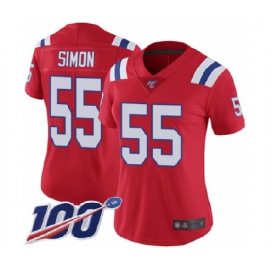 Women's New England Patriots #55 John Simon Red Alternate Vapor Untouchable Limited Player 100th Season Football Jersey - Ujersey