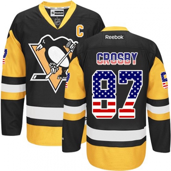Men's Reebok Pittsburgh Penguins #87 Sidney Crosby Premier Black/Gold USA Flag Fashion NHL Jersey - Ujersey