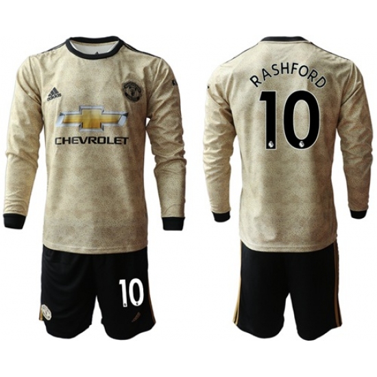 Manchester United #10 Rashford Away Long Sleeves Soccer Club Jersey