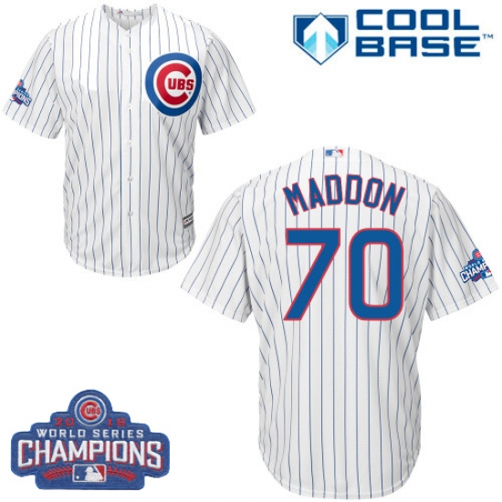 Youth Majestic Chicago Cubs #70 Joe Maddon Authentic White Home 2016 World Series Champions Cool Base MLB Jersey