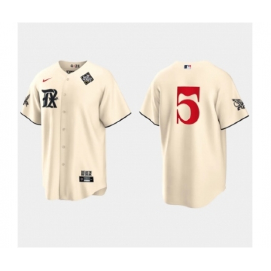 Men's Texas Rangers #5 Corey Seager Cream 2023 World Series City Connect Stitched Baseball Jersey - Ujersey