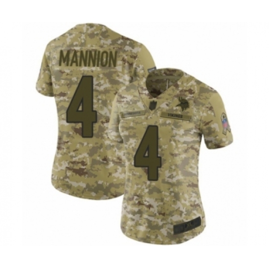 Women's Minnesota Vikings #4 Sean Mannion Limited Camo 2018 Salute to Service Football Jersey - Ujersey