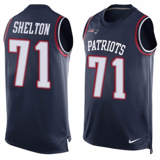 Men's Nike New England Patriots #71 Danny Shelton Limited Navy Blue Player Name & Number Tank Top NFL Jersey - Ujersey