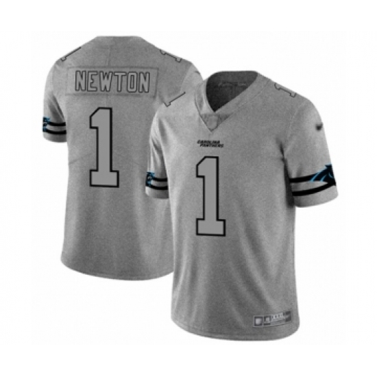 Men's Carolina Panthers #1 Cam Newton Limited Gray Team Logo Gridiron Football Jersey - Ujersey