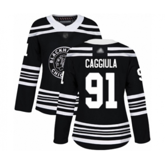 Women's Chicago Blackhawks #91 Drake Caggiula Authentic Black Alternate Hockey Jersey - Ujersey