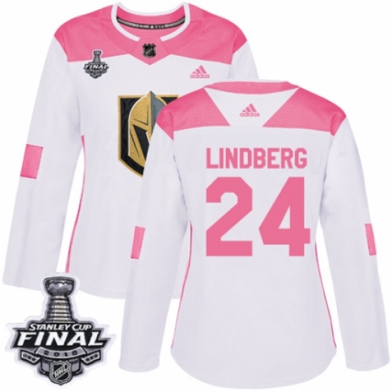 Women's Adidas Vegas Golden Knights #24 Oscar Lindberg Authentic White/Pink Fashion 2018 Stanley Cup Final NHL Jersey - Ujersey