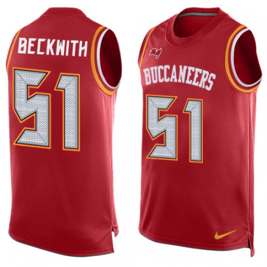 Men's Nike Tampa Bay Buccaneers #51 Kendell Beckwith Limited Red Player Name & Number Tank Top NFL Jersey - Ujersey