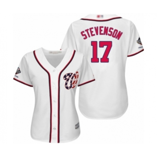 Women's Washington Nationals #17 Andrew Stevenson Authentic White Home Cool Base 2019 World Series Champions Baseball Jersey - Ujersey