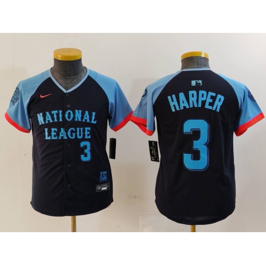 Youth Philadelphia Phillies #3 Bryce Harper Number Navy 2024 All Star Limited Stitched Jerseys - Ujersey