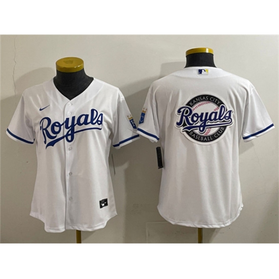 Women's Kansas City Royals Team Big Logo White Cool Base Stitched Jersey(Run Small) - Ujersey