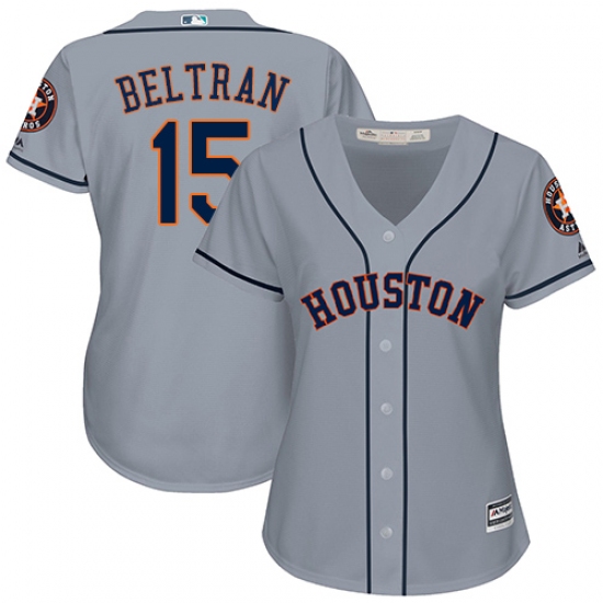 Women's Majestic Houston Astros #15 Carlos Beltran Authentic Grey Road Cool Base MLB Jersey - Ujersey