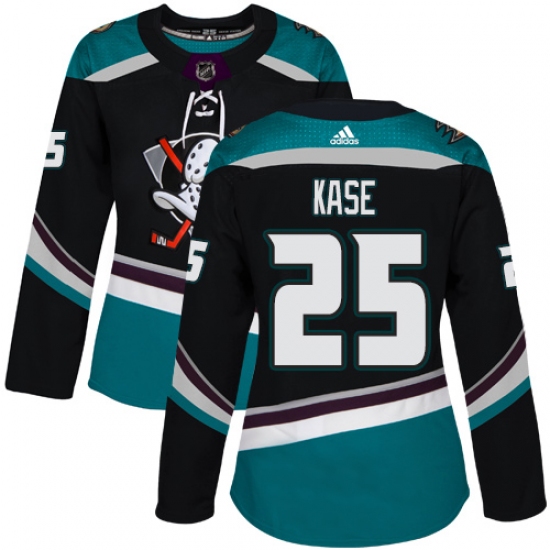 Women's Adidas Anaheim Ducks #25 Ondrej Kase Authentic Black Teal Third NHL Jersey - Ujersey