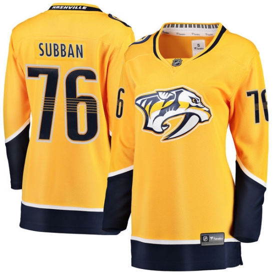 Women's Nashville Predators #76 P.K Subban Fanatics Branded Gold Home Breakaway NHL Jersey - Ujersey