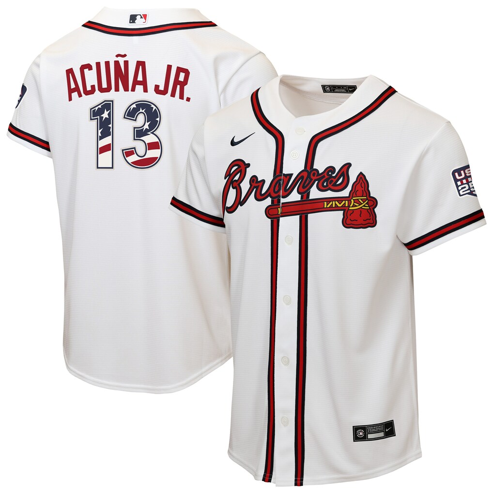 Youth Atlanta Braves Ronald Acuña Jr. Nike White USA 250 Fourth of July Home Replica Jersey - Ujersey