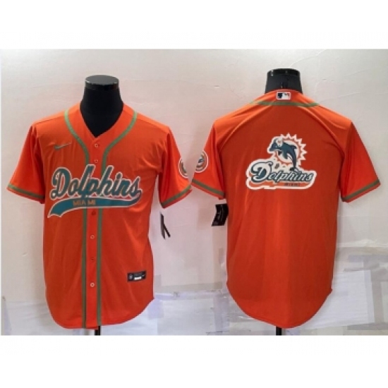 Men's Miami Dolphins Orange Team Big Logo With Patch Cool Base Stitched Baseball Jersey - Ujersey