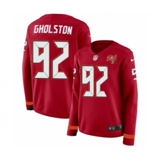Women's Nike Tampa Bay Buccaneers #92 William Gholston Limited Red Therma Long Sleeve NFL Jersey - Ujersey