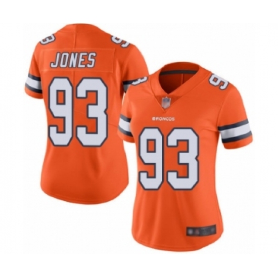 Women's Denver Broncos #93 Dre'Mont Jones Limited Orange Rush Vapor Untouchable Football Jersey - Ujersey
