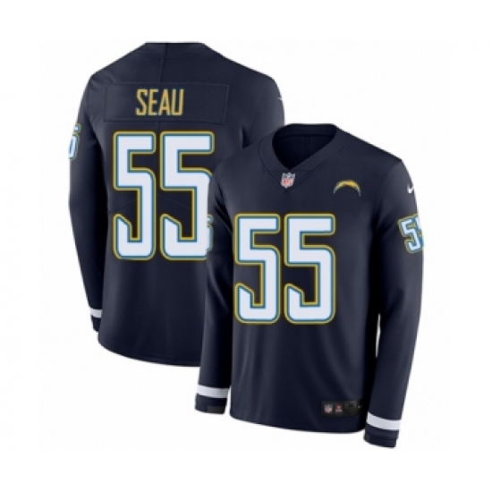 Men's Nike Los Angeles Chargers #55 Junior Seau Limited Navy Blue Therma Long Sleeve NFL Jersey - Ujersey