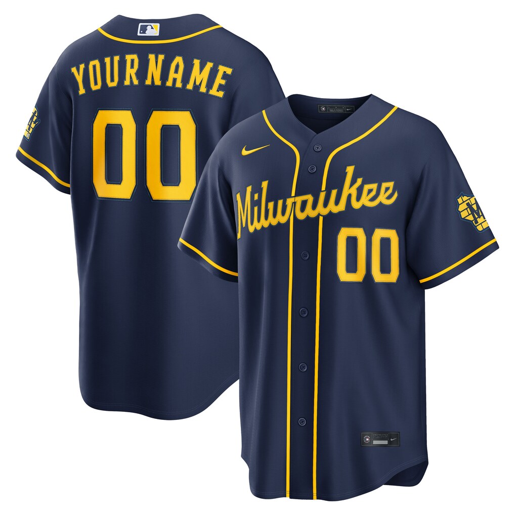 Men's Milwaukee Brewers Nike Navy Alternate Stadium Custom Jersey - ujerseystore