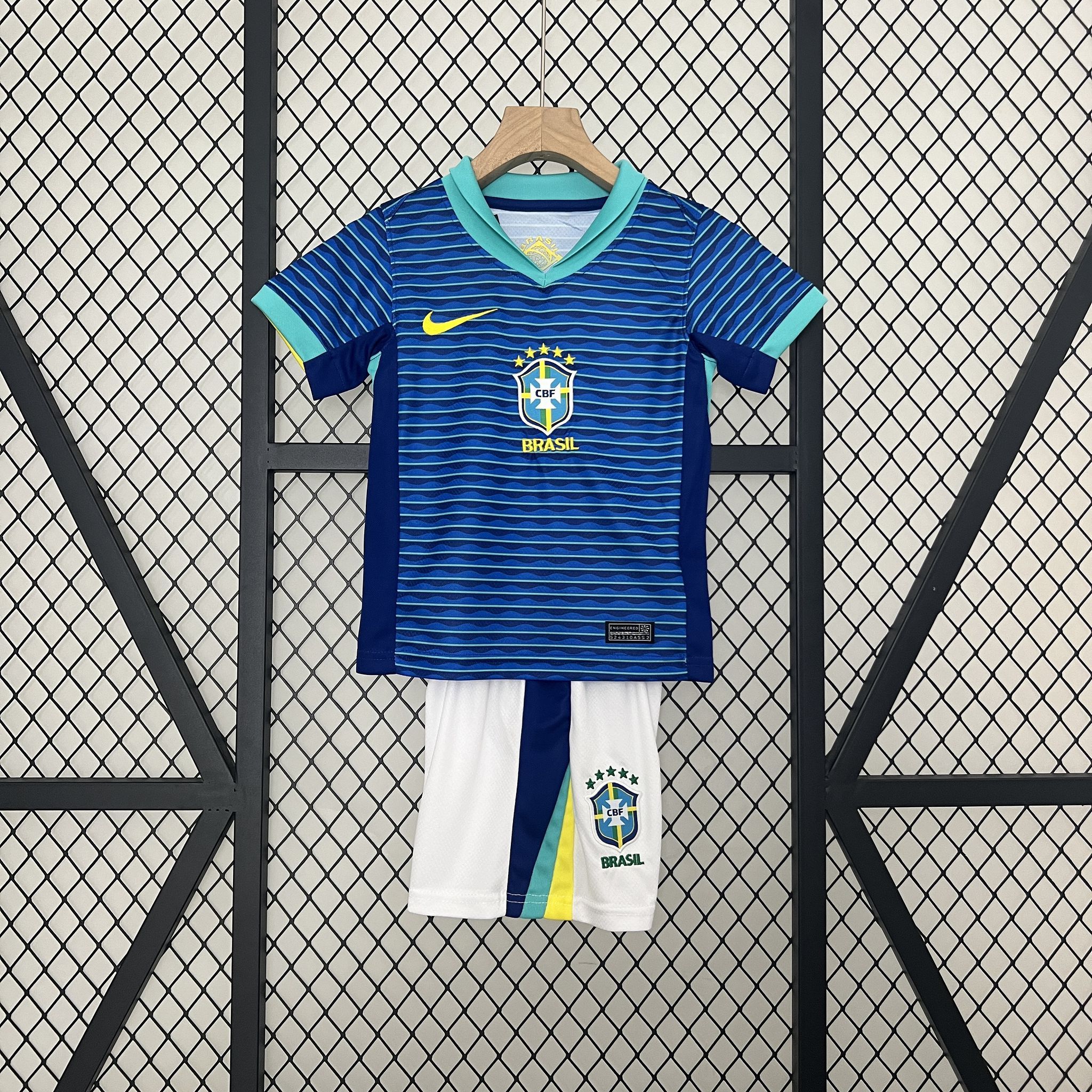 Brazil Away Soccer Uniform Kids Kit Jersey+Shorts Copa America 2024 - U-jersey