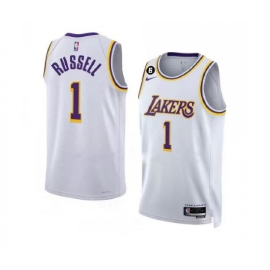 Men's Los Angeles Lakers #1 D’Angelo Russell 2022-23 White With NO.6 Association Edition Swingman Stitched Basketball Jersey - Ujersey