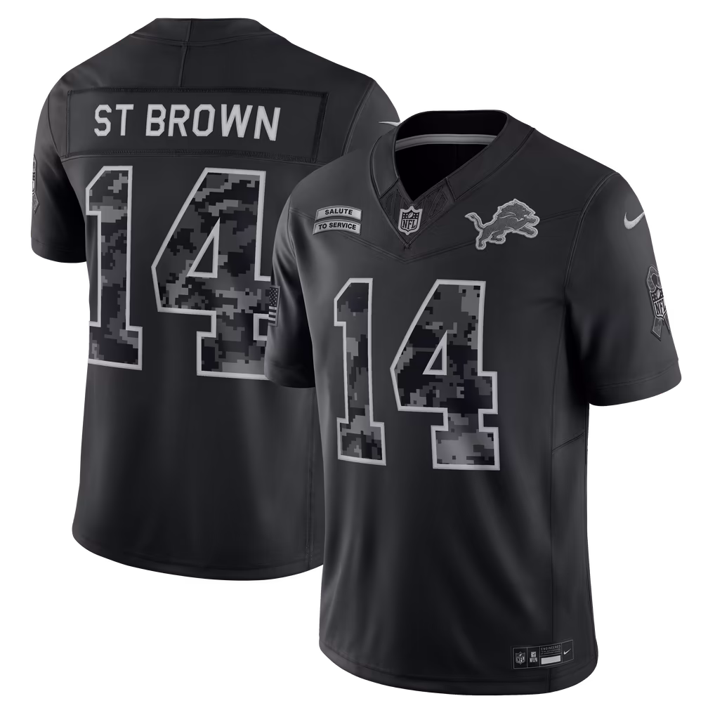 Men's Detroit Lions Amon-Ra St. Brown Nike Black 2026 Salute to Service Stitched Limited Jersey - Ujersey