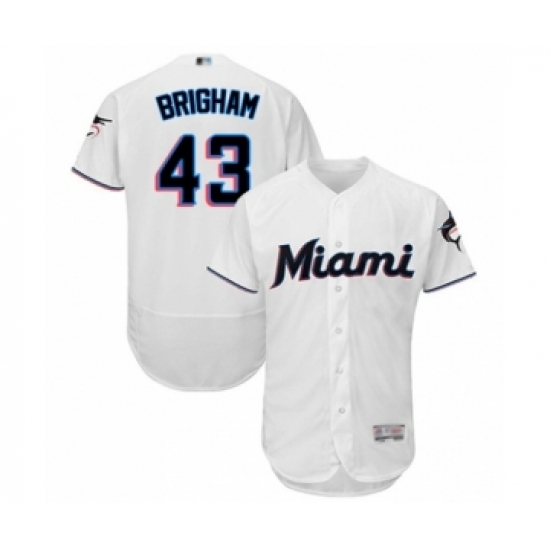 Men's Miami Marlins #43 Jeff Brigham White Home Flex Base Authentic Collection Baseball Player Jersey - Ujersey