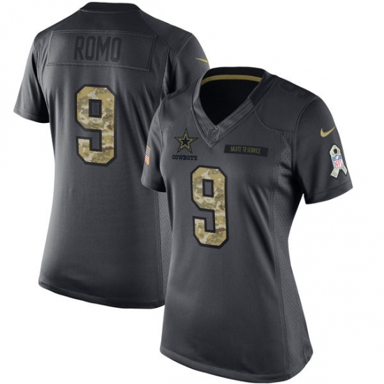 Women's Nike Dallas Cowboys #9 Tony Romo Limited Black 2016 Salute to Service NFL Jersey - Ujersey